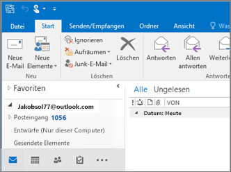 Ein Bild davon, wie es aussieht, wenn Sie über ein Outlook.com Konto in Outlook 2016 verfügen.