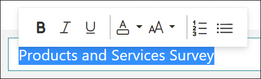 Formatierungsoptionen wie "Fett", "Unterstrichen" und "Italieren" in Microsoft Forms