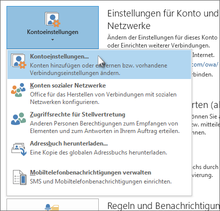 Auf 'Datei' > 'Kontoeinstellungen' > 'Kontoeinstellungen' klicken