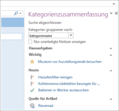 In der Kategorienzusammenfassung können Sie Aufgaben auf einen Blick sehen.