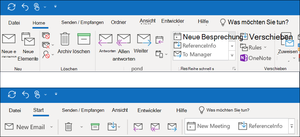 Sie können jetzt aus zwei unterschiedlichen Menüband-Erlebnissen in Outlook auswählen.