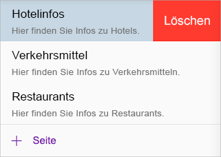 Löschen einer Seite in OneNote für iOS