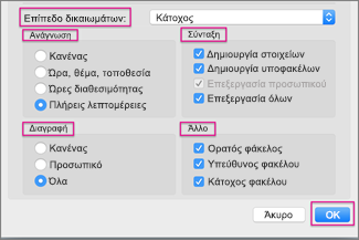 Ορίστε επίπεδα δικαιωμάτων για το κοινόχρηστο ημερολόγιό σας