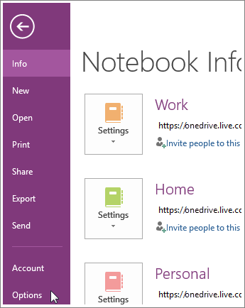 Επιλογές του OneNote