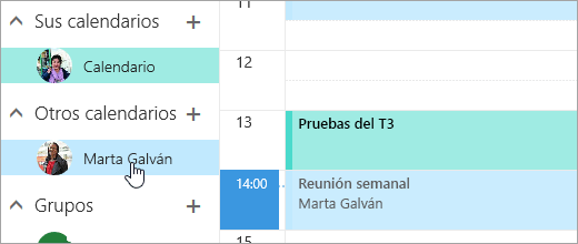 Captura de pantalla de un calendario compartido.