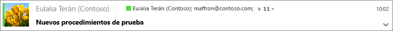 En la carpeta Elementos enviados, seleccione un mensaje para ver los destinatarios del cuadro CCO y, si es necesario, elija la flecha de expandir para que se muestre el encabezado del mensaje completo.