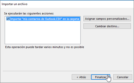 Al importar contactos de Gmail al buzón de Office 365, haga clic en el botón Finalizar para comenzar la migración