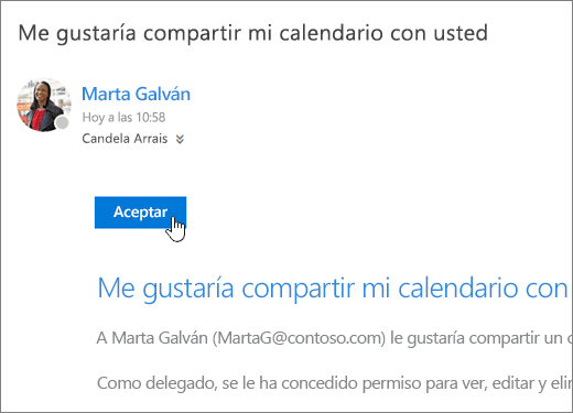 Captura de pantalla de una invitación de calendario compartido.