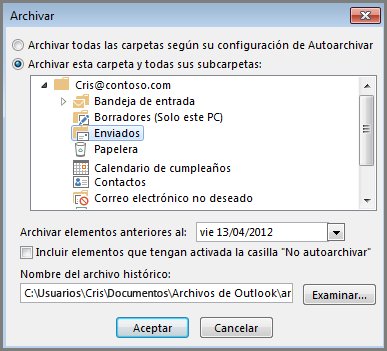 Cuadro de diálogo Archivar