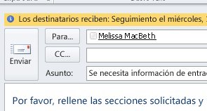 Las marcas y los avisos para destinatarios se muestran en la barra de información del mensaje.