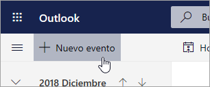 Captura de pantalla del botón Nuevo evento