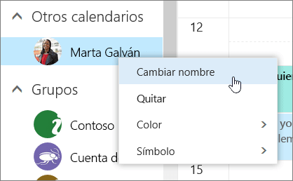 Captura de pantalla del menú contextual Otros calendarios.