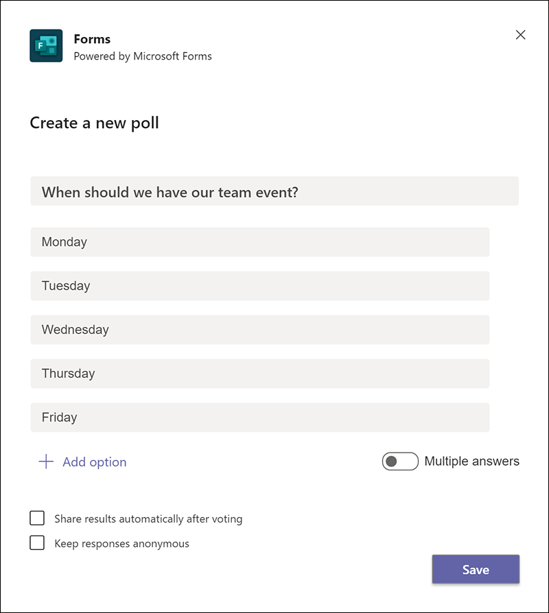 Looge Microsoft Teamsis uus küsitlus.