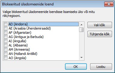 Dialoogiboks „Blokeeritud üladomeenide loend”