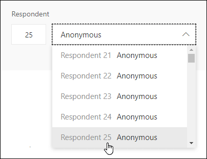 Sisestage vastaja otsinguväljale kindel number, et vaadata selle isiku vastuse üksikasju Microsoft Forms