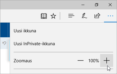 Näyttökuva Microsoft Edgen Asetukset ja muuta -valikosta