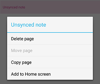 OneNote for Androidin Muistiinpano-valikko