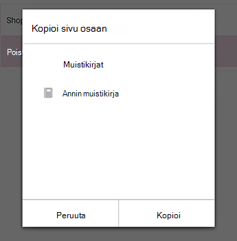 OneNote for Androidin Kopioi sivu -valikko