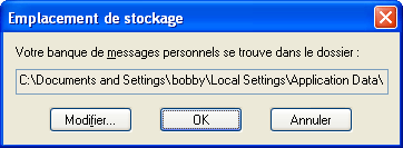 Boîte de dialogue Emplacement de stockage