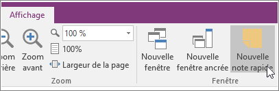 Capture d’écran du bouton Nouvelle note rapide dans OneNote 2016