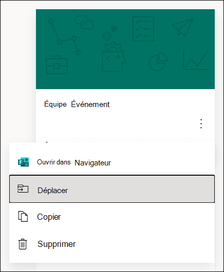 Options permettant d’ouvrir un formulaire dans un navigateur, de déplacer un formulaire, de copier un formulaire ou de supprimer un formulaire pour Microsoft Forms