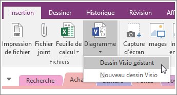 Capture d’écran du bouton Insérer un schéma dans OneNote 2016