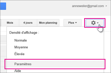 Calendrier Google - Paramètres - Paramètres