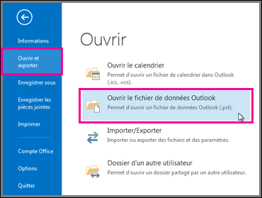 Ouvrir un fichier de données Outlook