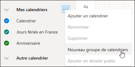 Une capture d’écran du Nouveau bouton groupe du calendrier