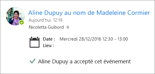 Une invitation à une réunion a été acceptée par un délégué