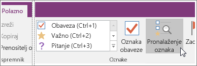 Snimka zaslona gumba Pronađi oznake u programu OneNote 2016