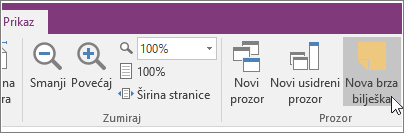 Snimka zaslona s gumbom Nova brza poruka u programu OneNote 2016.