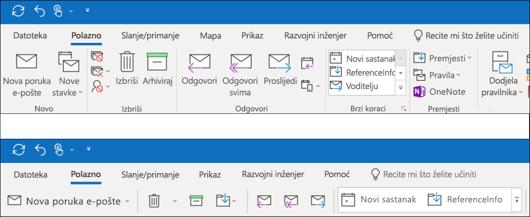 Sada možete odabrati dva različita iskustva na vrpci u programu Outlook.