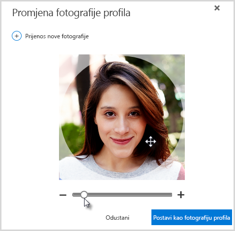 Kliknite i povucite unutar kruga da biste promijenili položaj ili se poslužite klizačem ispod fotografije da biste je povećali.
