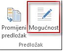 Gumb za mogućnosti predloška u programu Publisher 2013