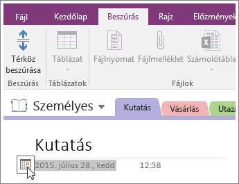 Képernyőkép arról, hogy miként módosíthatja egy lap dátumbélyegzőjét a OneNote 2016-ban