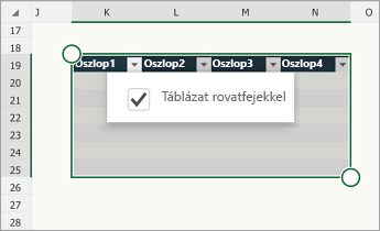 Táblázat, ha a Táblázat rovatfejekkel jelölőnégyzet be van jelölve.