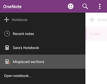 Téves helyű szakaszok az Android OneNote-ban