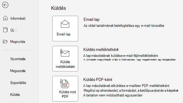 Képernyőkép a Küldés mellékletként és a Küldés PDF-ként gombról.