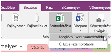 Képernyőkép: a Számolótábla beszúrása gomb a OneNote 2016-ban.