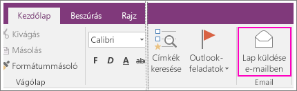 Képernyőkép: az Oldal küldése e-mailben gomb a OneNote 2016-ban.