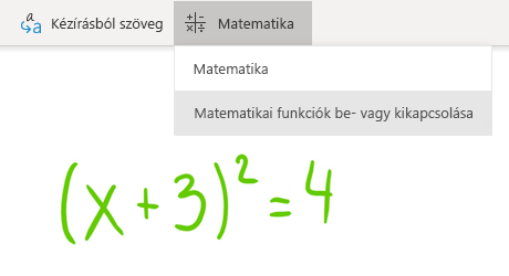 A Matematika gomb a Windows 10 OneNote-ban