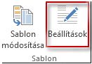 A sablon Beállítások gombja a Publisher 2013-ban