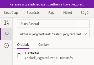 Szöveges kifejezés keresése a Windows 10 OneNote-ban