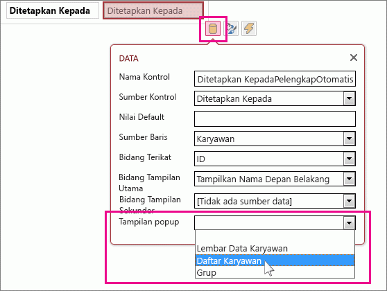 Memilih tampilan popup untuk kontrol LengkapiOtomatis.