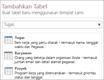 Kotak pencarian templat tabel ada di layar Selamat Datang Access.