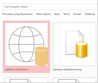 Tombol aplikasi web pada layar startup.