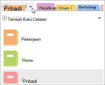 Beralih buku catatan menggunakan menu di sebelah kiri.