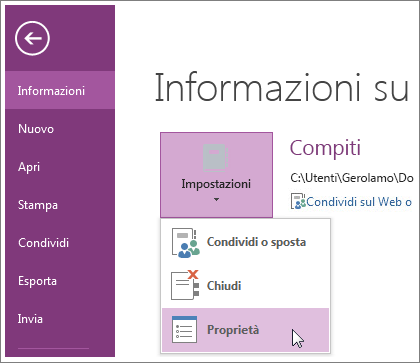 È possibile eseguire l'aggiornamento alla versione più recente di OneNote direttamente dal menu File.