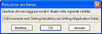 Finestra di dialogo Percorso archivio